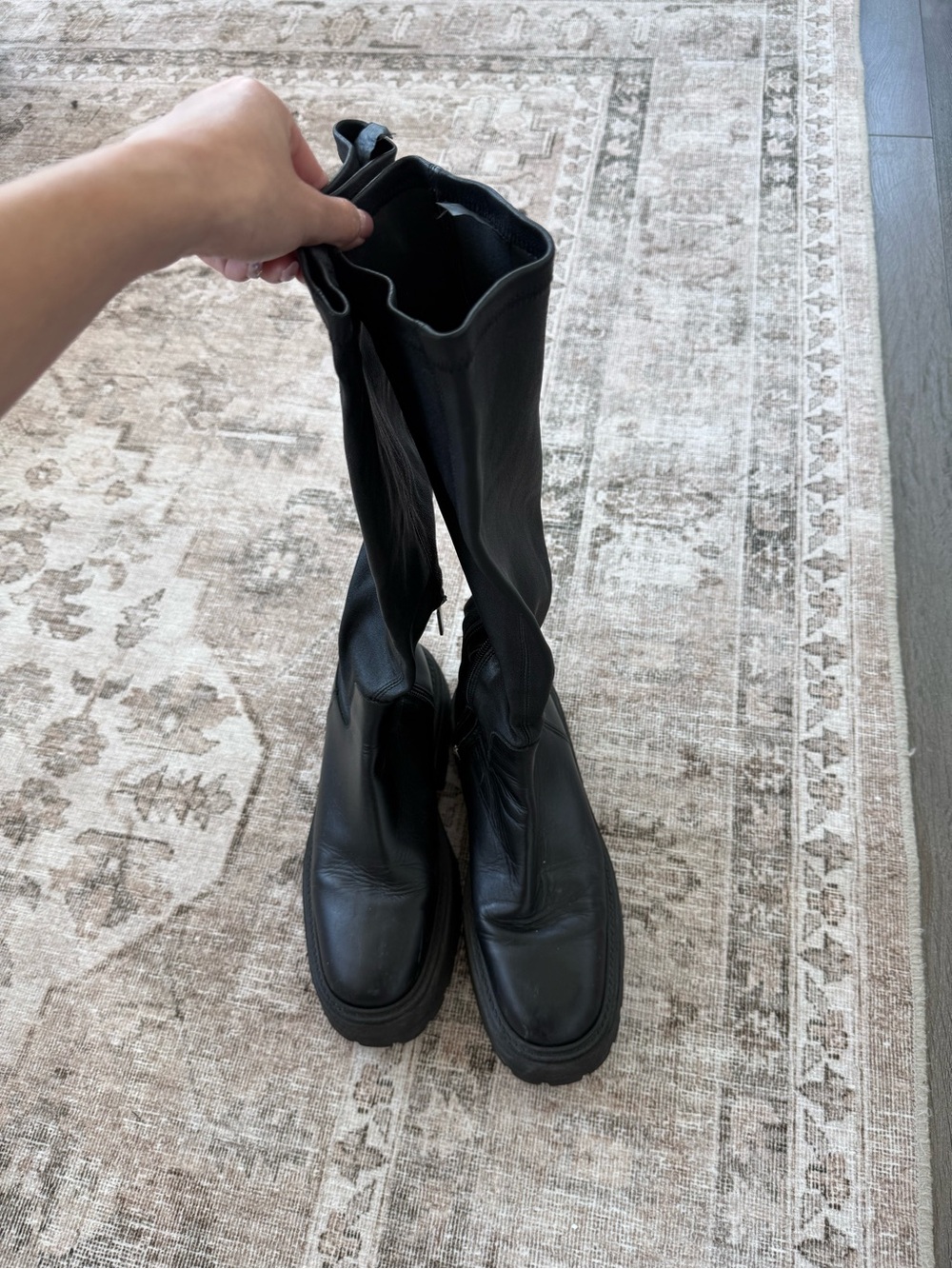 Zara Tall Black Leather Platform Boots